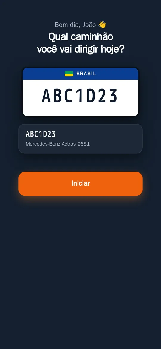App do motorista: tela onde ele escolhe qual caminhão vai dirigir hoje